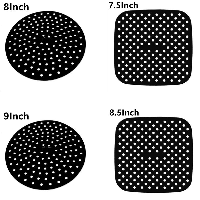 Alfombrilla antiadherente para freidora de aire de 4 piezas, cesta de silicona de grado alimenticio para freidoras de aire de 7,5 a 9 pulgadas, almohadillas para olla al vapor: Black 4pcs