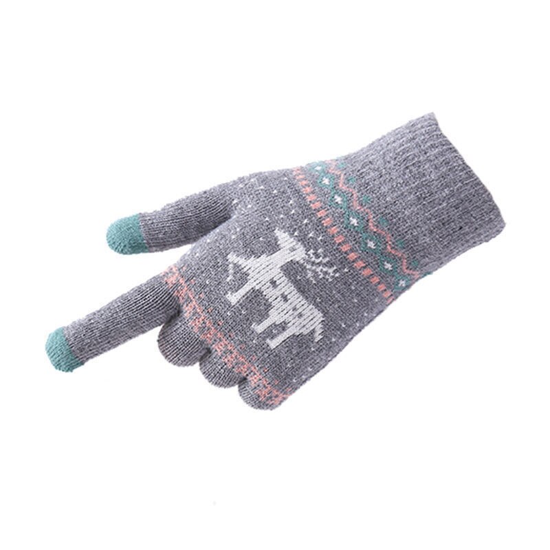 Handschoenen dames winter warm herfst cartoon studenten touchscreen jia hou rong garen gebreide katoenen vingers mannen qi xing che: Enkele laag hertengrijs