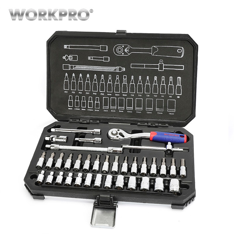 WORKPRO 35PC Tool Set Home Instruments Set of Tools for Car Repair Tools 1/4" Dr. Socket Set Ratchet Wrench