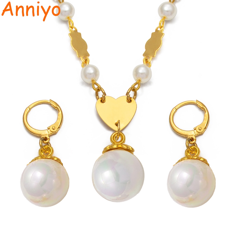 Anniyo Ball Pearl Beads Pendant Necklaces Earrings for Women Girls Chuuk Micronesia Jewelry Sets Hawaiian Guam #225506