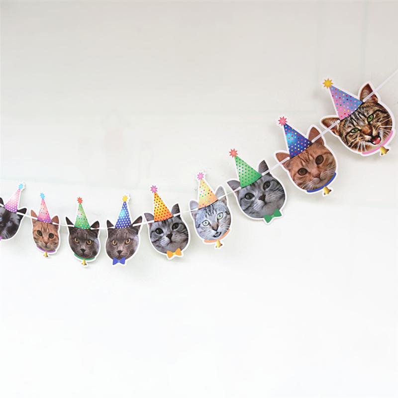 2pcs Cute Cat Banner Decor Animal Party Banner Ornament Theme Party Banner