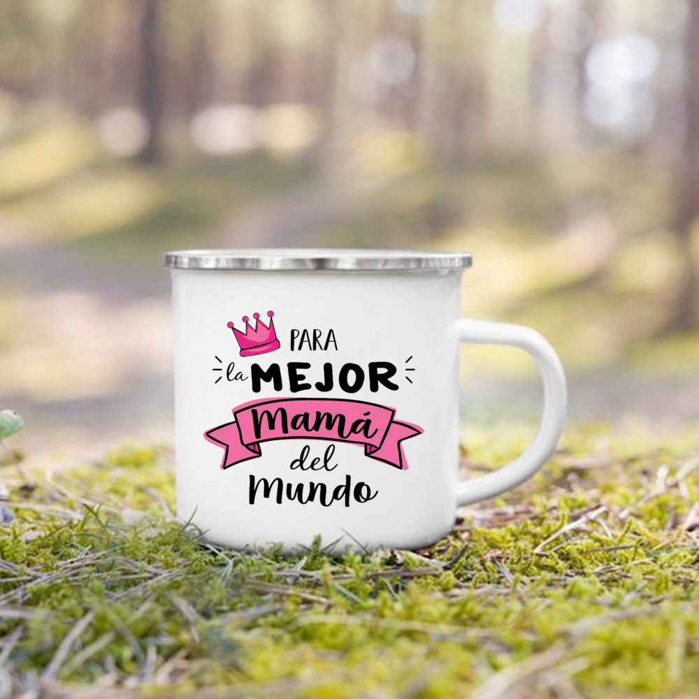 Taza con estampado de la mejor mamá del mundo, tazas de café creativas, bebidas, leche, taza con asa, taza esmaltada para acampar, de cumpleaños para el día de la madre para mamá: Multicolor