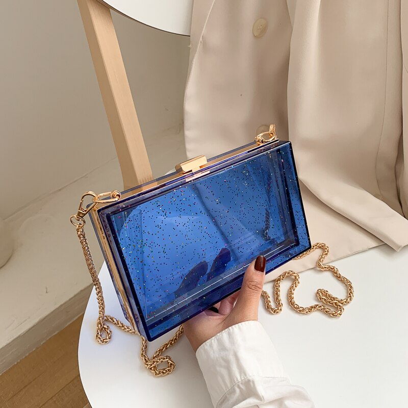 Pochettes de jour à paillettes pour femmes, sac Transparent en acrylique, joli sac à main Transparent à bandoulière, pochette de soirée,: Blue