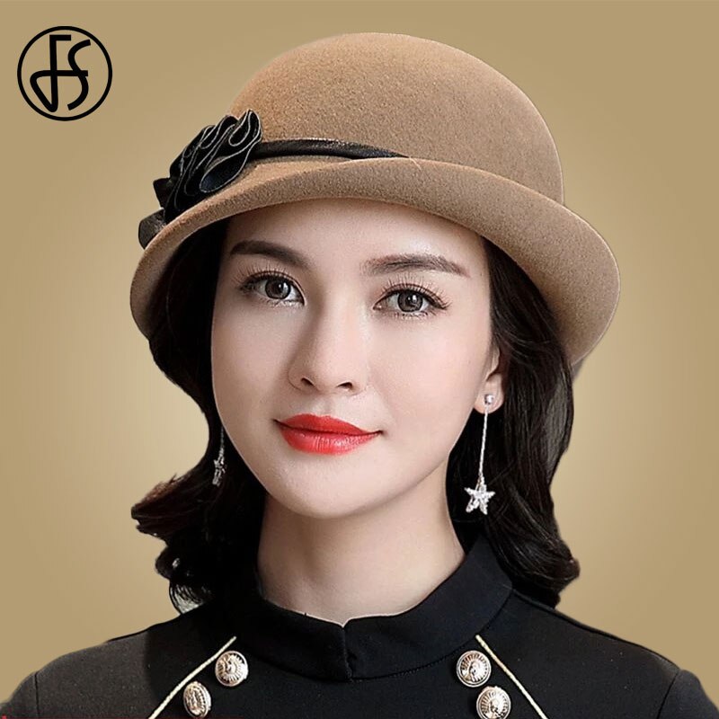FS 100% Australian Wool Hat Women Lady Autumn Winter Chic Irregular Brim Fedora Hats Black Woman Party Formal Top Felt Caps