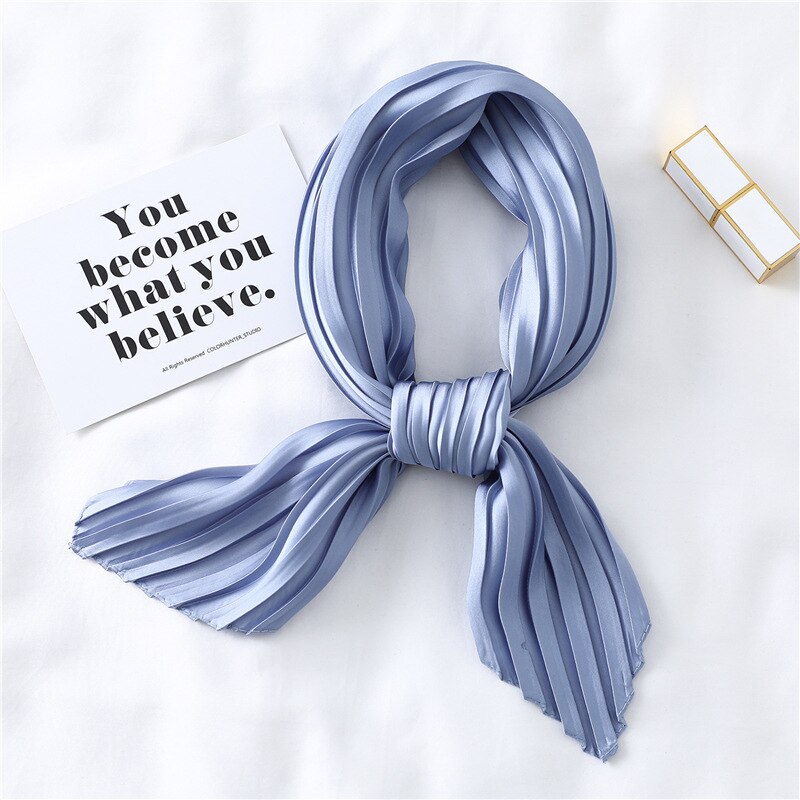 Solid Zwart Wit Roze Kleine Vierkante Twill Zijde Satijn Sjaal Vrouwen Dames Crinkle Haar Hoofdband Sjaals 70cm * 70Cm: YZ44 Sky Blue