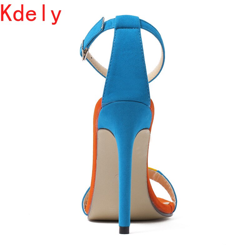 Tiny Hak Hoge Hak Schoen Ster Suède Bijpassende Kleur Woord Riem Eenvoudige Hoge Hak Sandalen Enkele Schoen Vrouw Vrouwen Schoenen