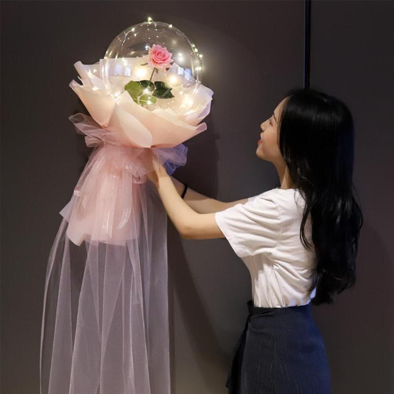 LED ballon lumineux Transparent rond mousse Rose Bouquet boule décoration fête mariage noël anniversaire fille Bobo S0E6