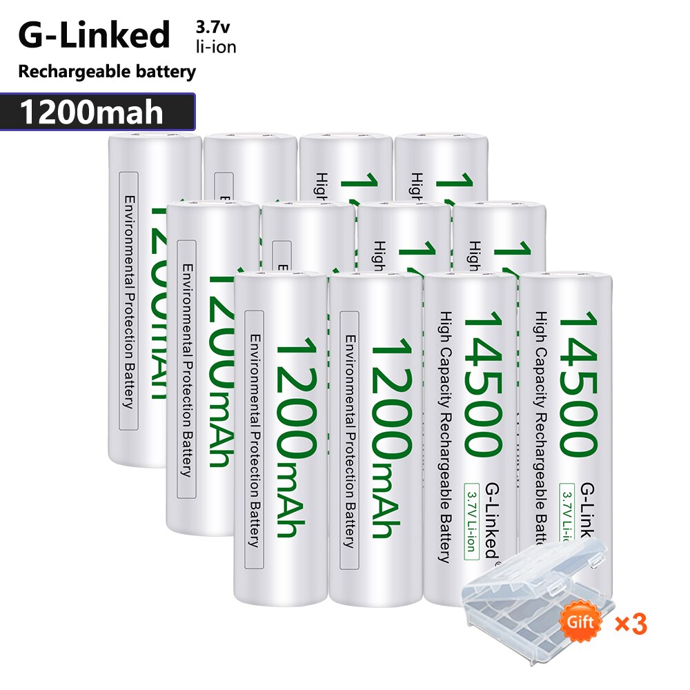 AA 14500 Lithium Battery 14500 3.7V 1200mAh Rechargeable Battery AA Battery for Gas Meter Alarm with Free Holder: 12pcs aa 3.7v 14500
