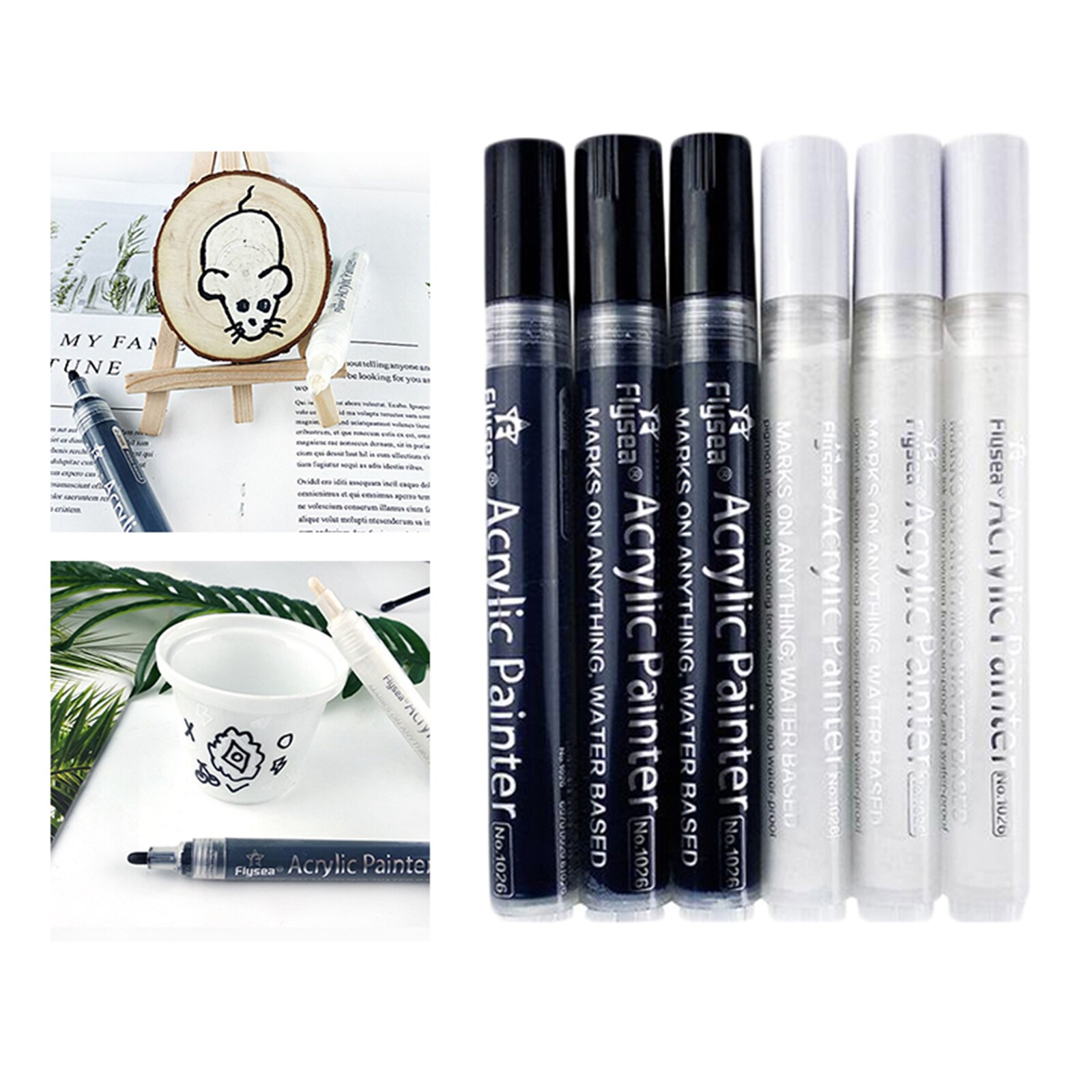 8pcs Writing Permanent Markers Pen for Ceramic Diary Graffiti Poster Card: 6pcs