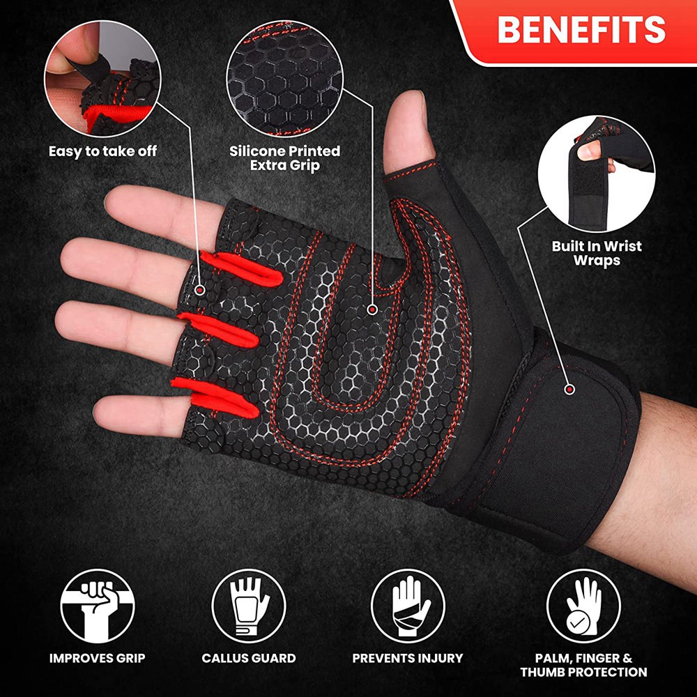 Trainingshandschuhe für Männer und Frauen, Gewichtheben, Halbfinger-Handschuh mit Handgelenkbandage für Fitnessstudio, Sport, Ausbildung, Fahrrad, Motorradfahrer