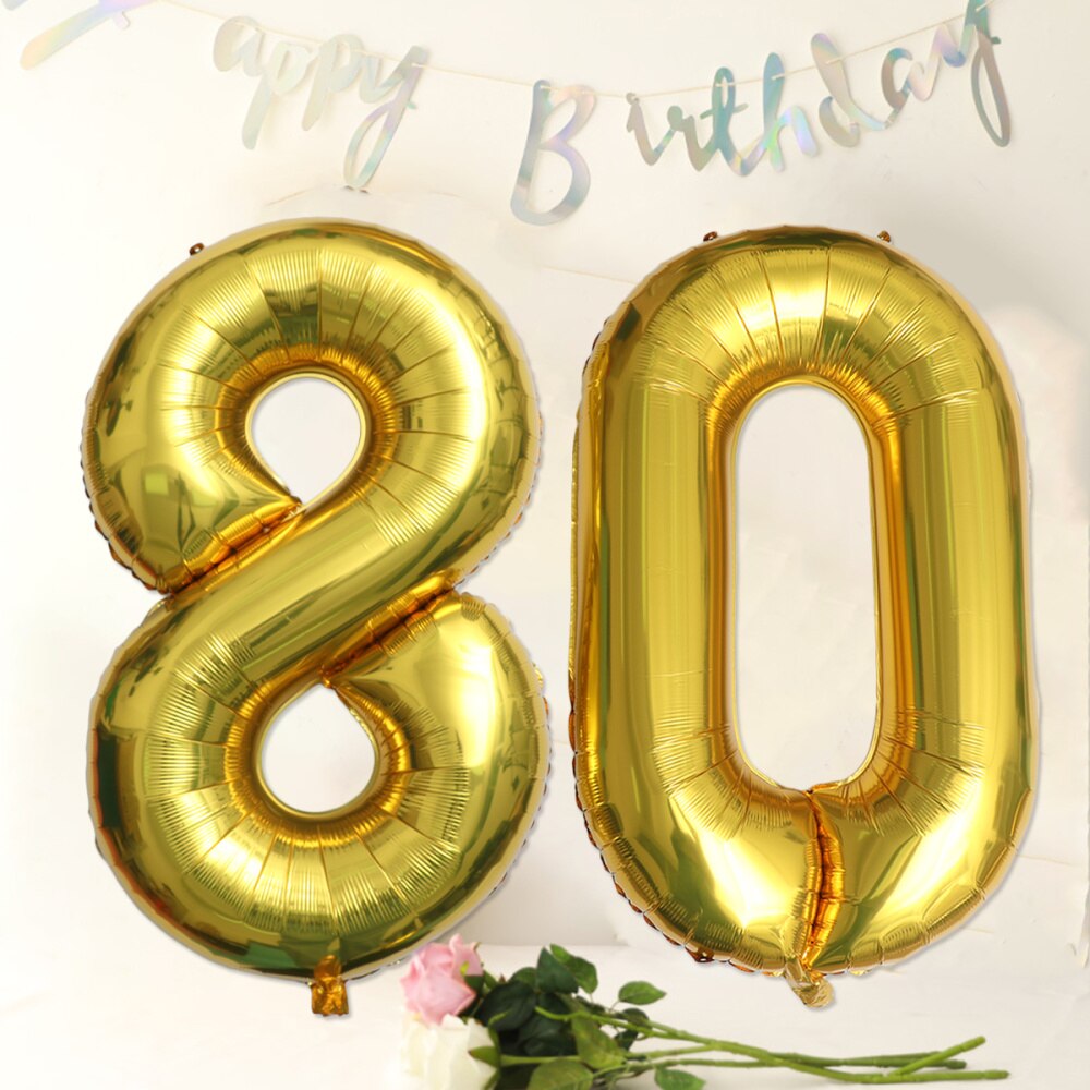 40 Inch Gold Number 80th Balloon Party Festival Decorations Birthday Anniversary Jumbo Foil Balloons Party Supplies Photo Props