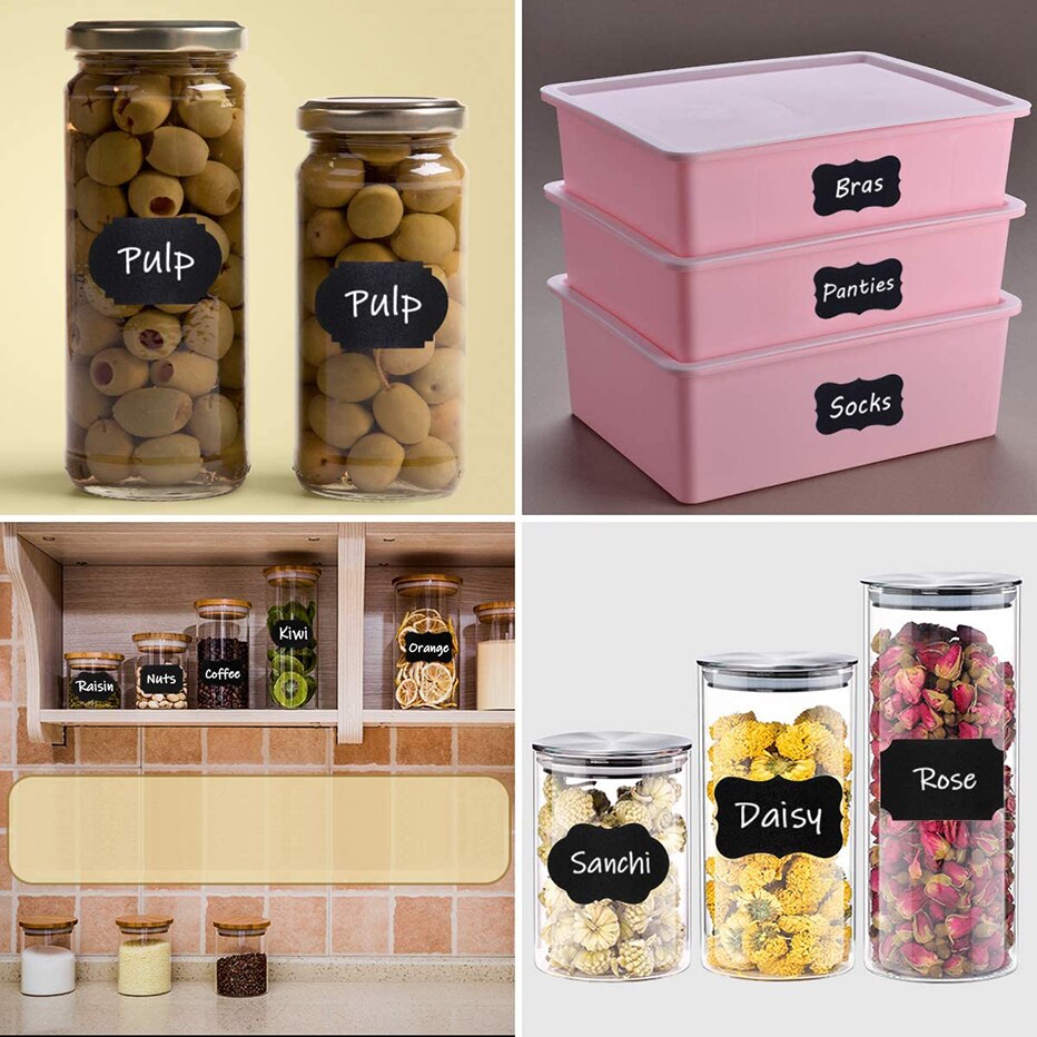 Large Size 40PCS Label Stickers Self-adhesive Spice Jar Bottles Containers Mark Sticker Free Erasable Chalkboard Labels