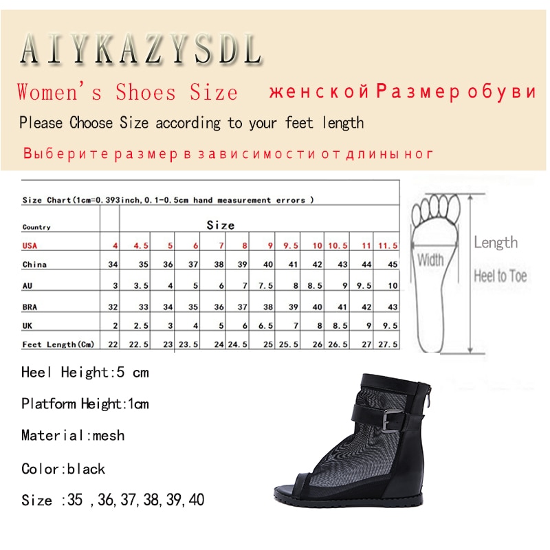 AIYKAZYSDL Women Sandals Glaidiator Rome Shoes Peep Toe Ankle Boots Mesh Net Breathable Wedge Hiden Heels Summer Bootie Shoes