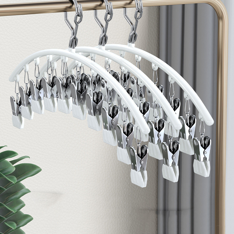 Drying rack sock clip outdoor drying rack Windproof dip plastic clip drying rack Dip plastic coat rack household non-slip jacket: WHITE