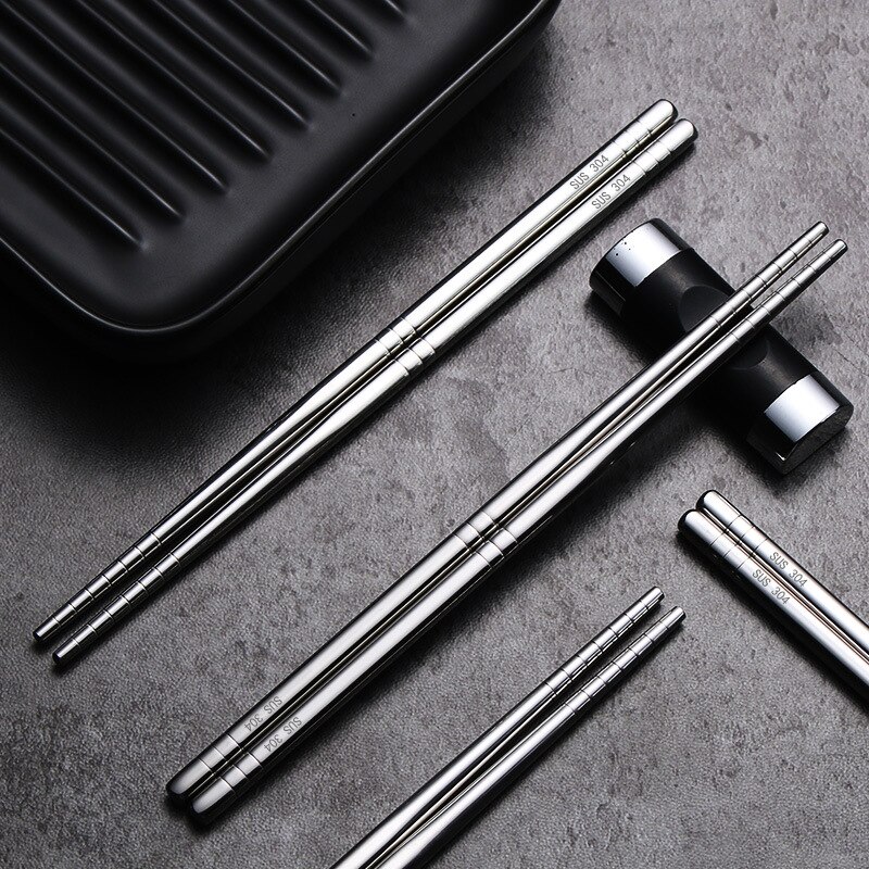 Steel Chopsticks Set Food Sticks Sushi Tableware Cutlery SUS 304 Non-slip Anti - Bacterial Anti - Corrosive Environmental Health