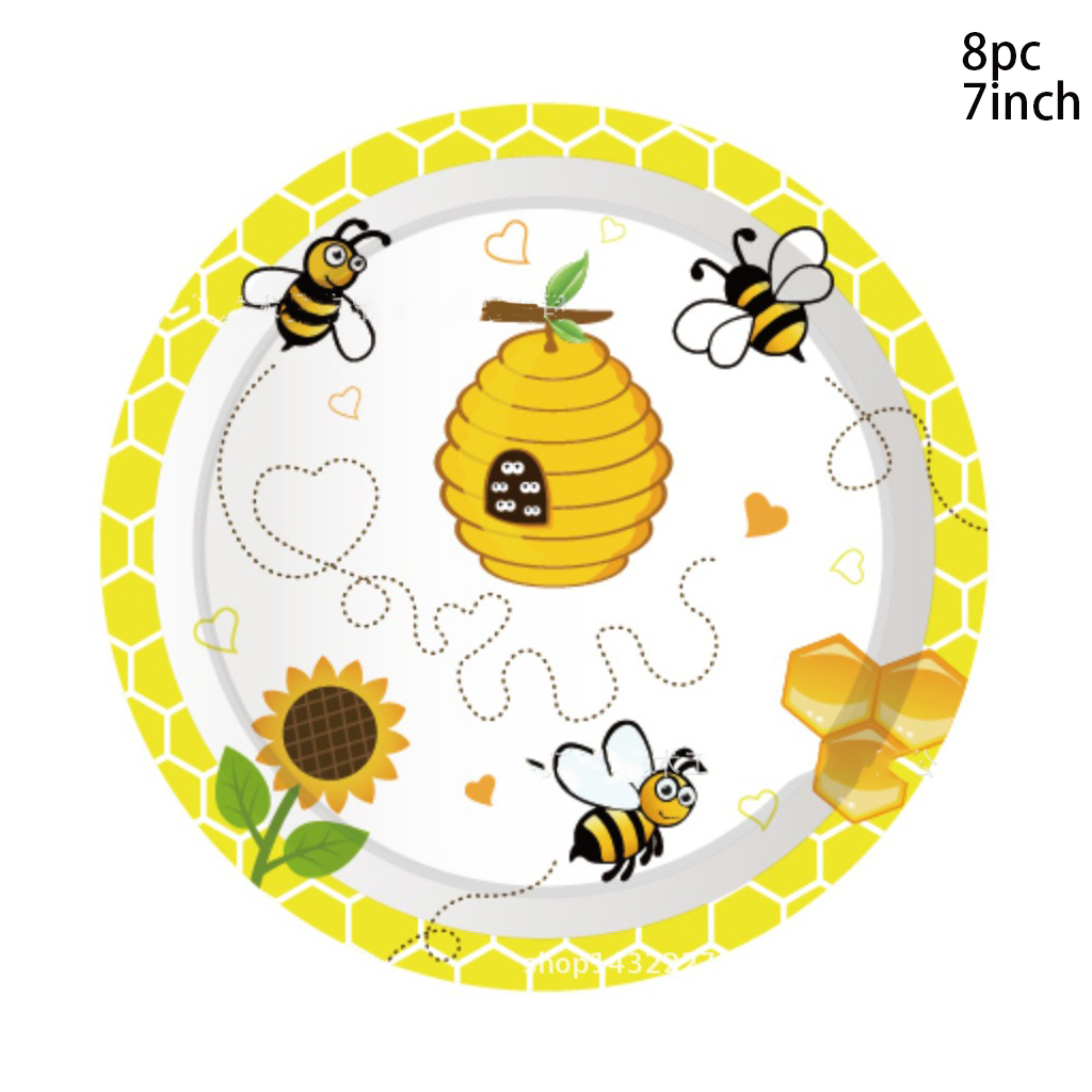 Wegwerpservies met honingbijen- en zonnebloemthema, gele bijen- en honingbordjes, servetten, bekers, vrolijke bijen- en honingfeestartikelen voor een kinderfeestje.: Diepe saffier