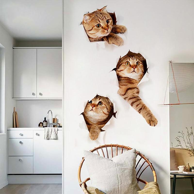 Cartoon dieren 3d toilet stickers op de toiletbril schattige katten pvc muursticker badkamer koelkast deur decoratie stickers stickers