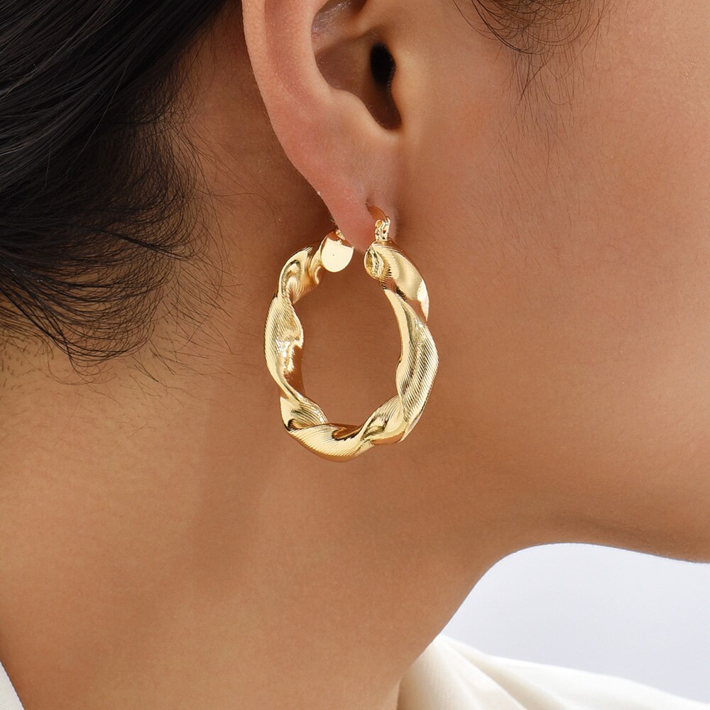 Punk Gothic Goud Koper Oorringen Voor Vrouwen Minimalistische Grote Twist Ronde Chunky Piercing Oorbellen Statement Sieraden