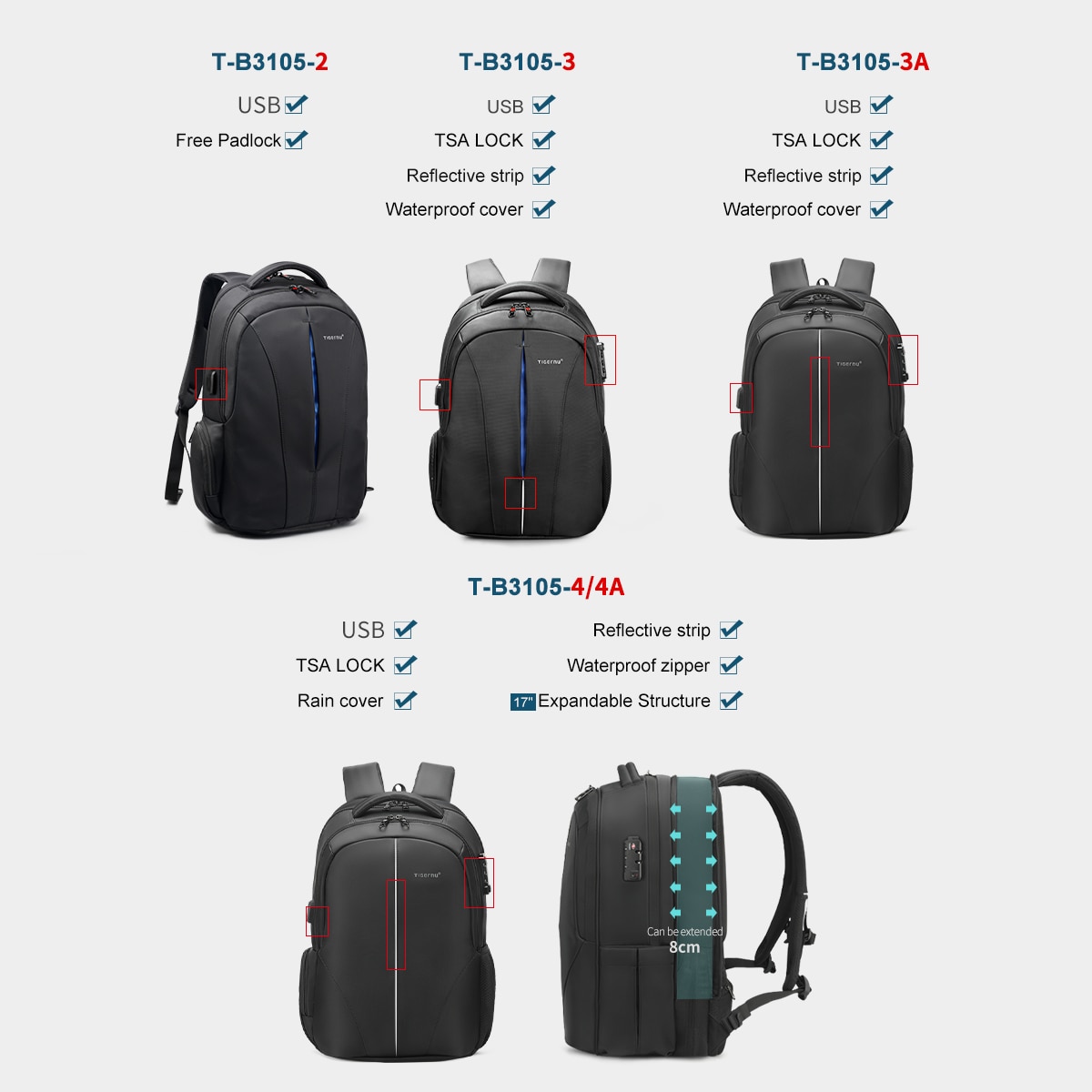 Tigernu-Mochila para portátil a prueba de agua para hombre, morral con capacidad de ordenadores de 15.6 pulgadas, sin llave, TSA, mochila antirrobo y para viajes, adecuada para adolescentes