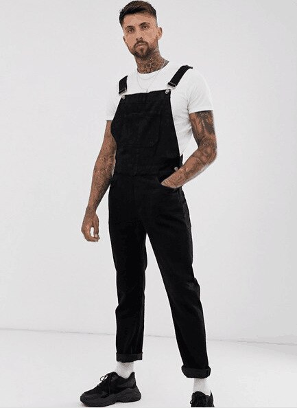 Rompers suit mænd jeans jumpsuit bomuld casual casual denim sorte bukser overalls hip hop legetøj store plus size