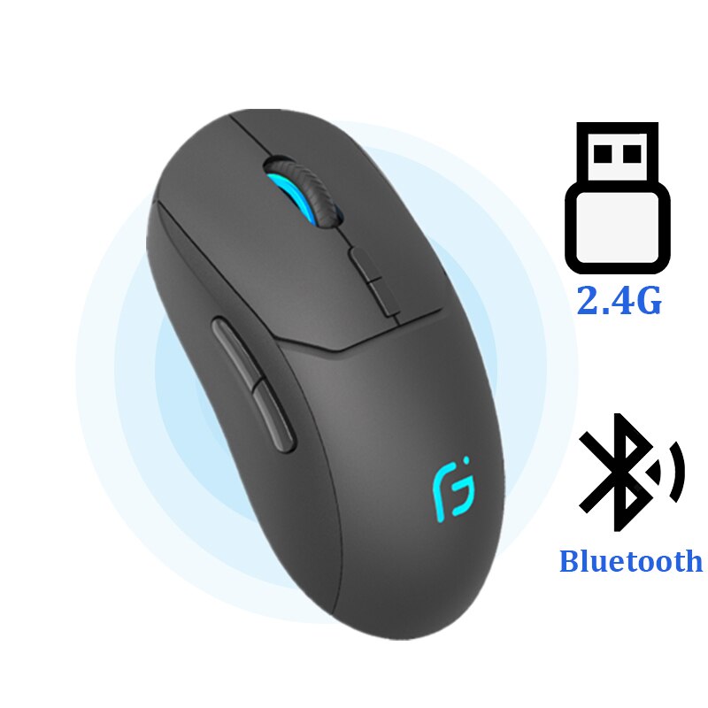 Rechargeable Gaming Mouse Wireless Bluetooth Mouse Dual Mode 2.4Ghz+Bluetooth Game Mice For Computer/Laptop Optical 2400DPI: X8 Black dual mode