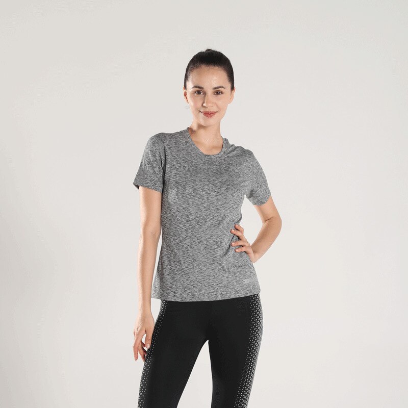 Kvinder løbende t-shirts o-hals sport top reflekterende udendørs fitness jogging kortærmet gym t-shirts åndbare yoga toppe xl: Sports-t-shirt-gra / S