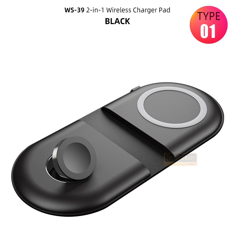 2 in 1 qi dual fast wireless charger pad for iphone 13 12 11 xs xr 8 airpods pro samsung  s20 s21 induction charging dock station: Type 1 black