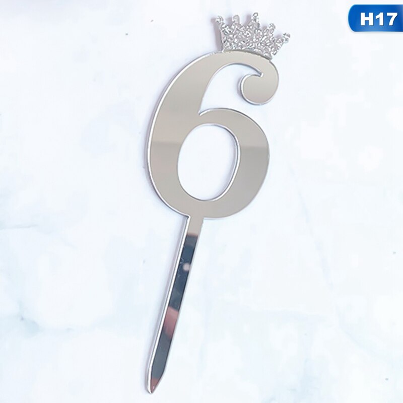 0-9 Numbers Cake Toppers Happy Birthday Cute Crown Number Cake Flag Acrylic Cupcake Topper Birthday Party Cake Decoration Topper: 17