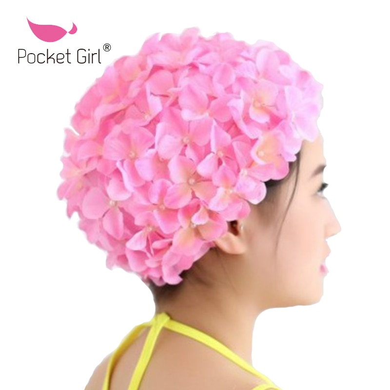 Pocket Meisje Bloemblaadje Zwemmen Caps Lady Lang Haar Mooie 3D Bloem Badmuts voor Vrouwen Mooie Bloemen Womens Swim Cap hoed