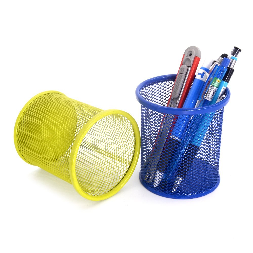 XRHYY organiseur en métal 1 pièce 5 couleurs maille ronde porte-stylo crayon support de verre porte-crayons pour bureau et école