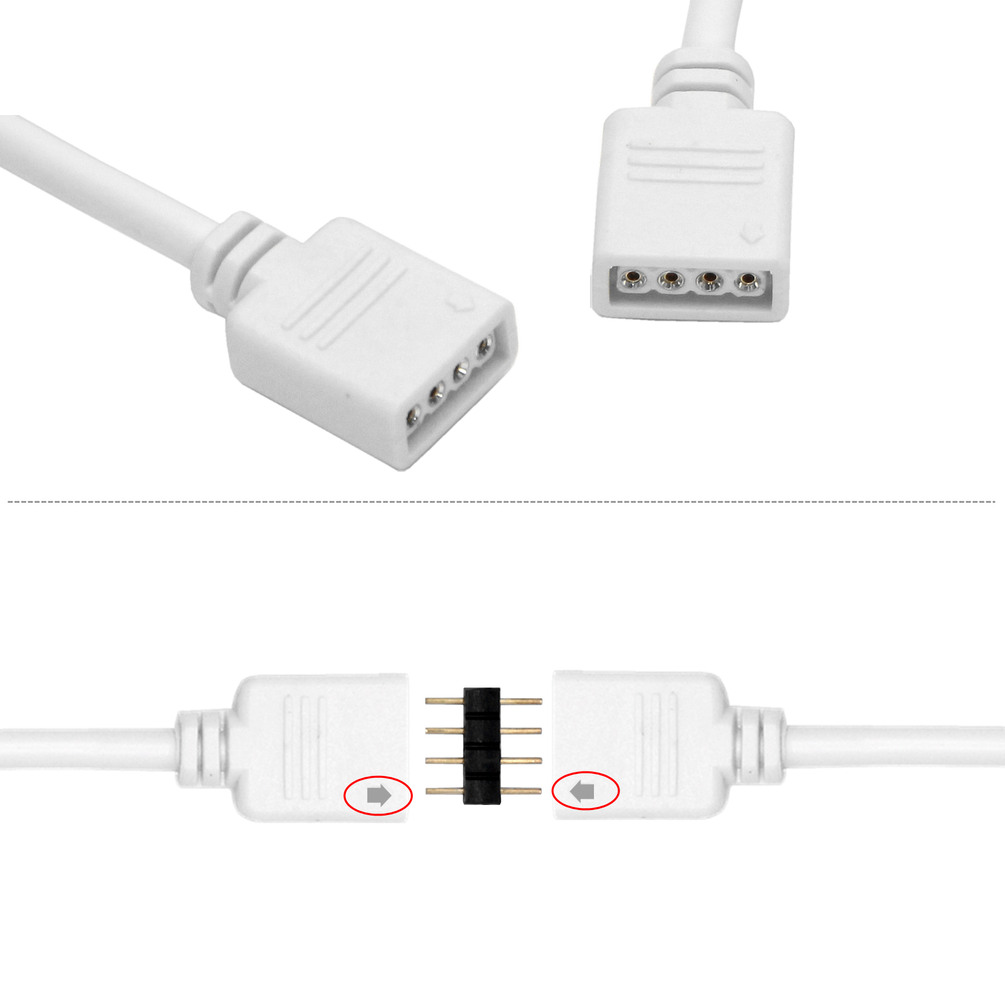 4 Pin Rgb Led Strip Connector Extension Cable Cord Wire Wit Rgb Connector 4 Pin Naald Voor Led Rgb 2835 5050 Licht Strip Kabel