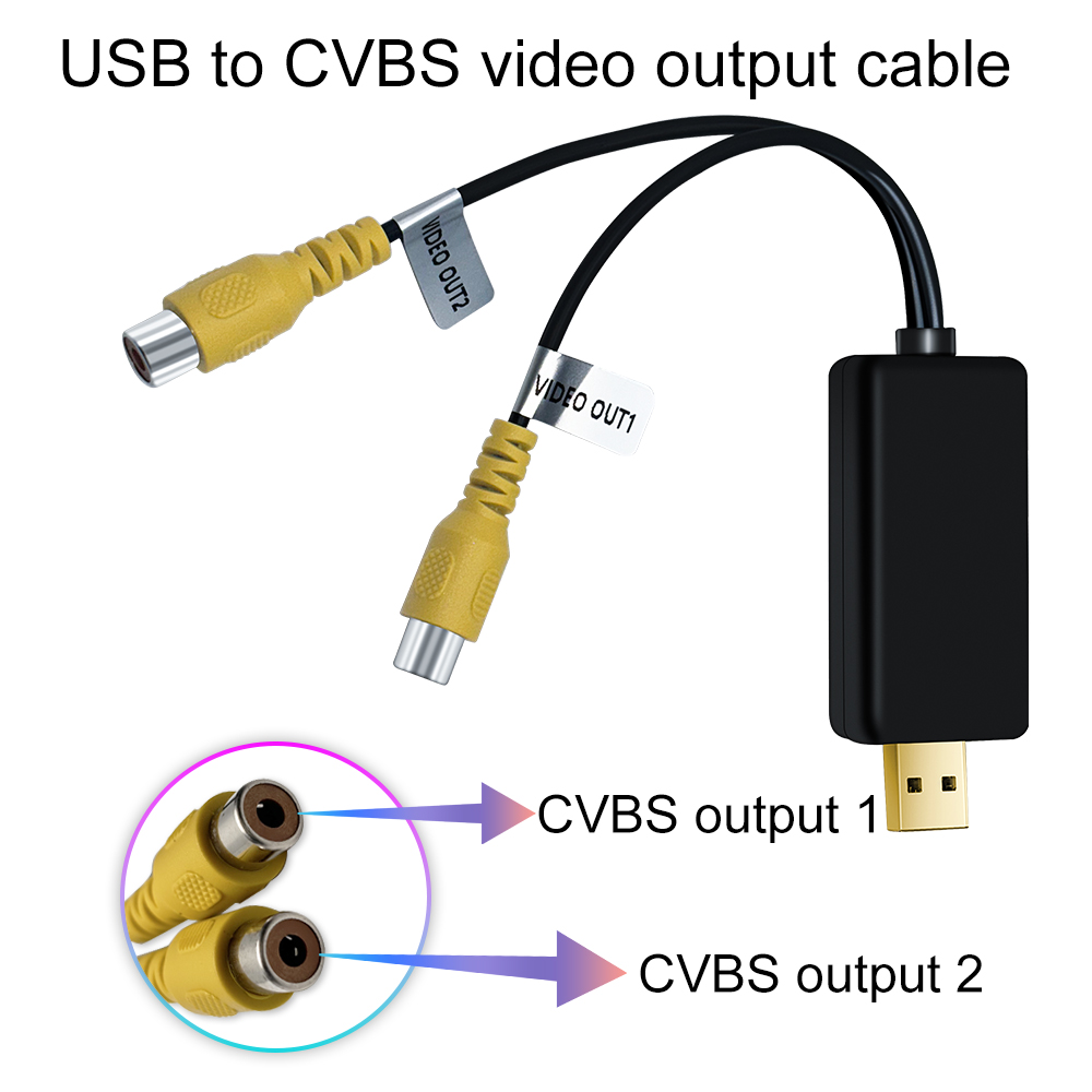 Autoradio Multimediaspeler Video AV-uitgang Sluit hoofdsteunmonitor aan voor Android-systeem USB-interface naar RCA Video Out-adapter: Black