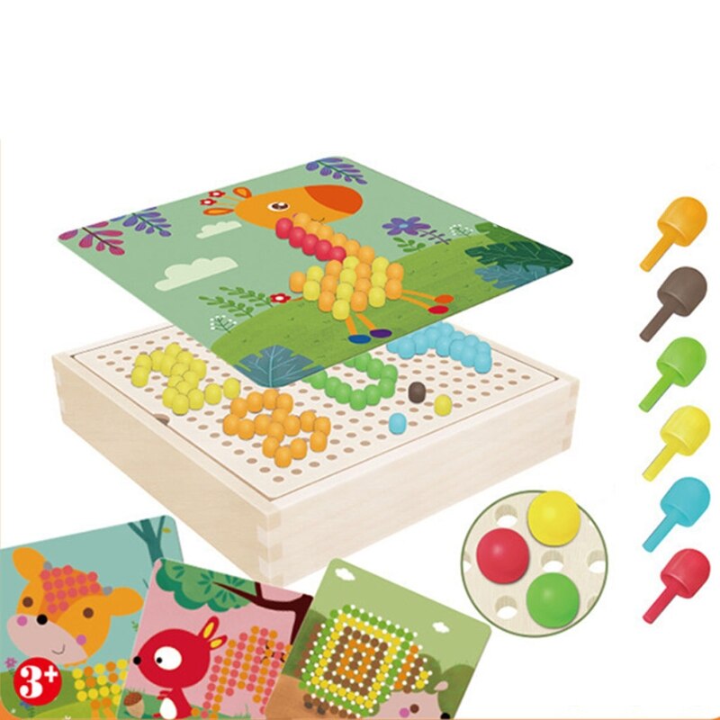 Jeu de Puzzle Intelligent 3D avec clous en forme de champignon, avec boîte de rangement en bois, planche de cheville en mosaïque, Puzzle pour enfants, jouets éducatifs de bricolage, 240 pièces: 4