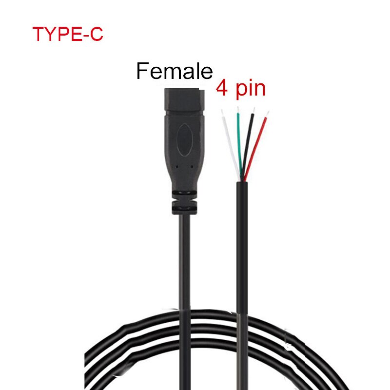 Connecteur Micro USB 2.0 Type C, 5 Types de fils, alimentation électrique, câble d&#39;extension, chargeur mâle vers femelle, ligne de données à 2 broches et 4 broches: TYPE-C female 4pin