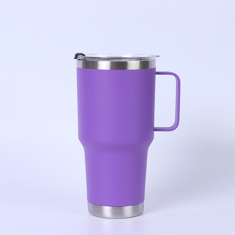 Steel handle vacuum mug , 30 , 20 oz., double-walled ice cooler, for office, home, car, tea, coffee, insulated bottle, colorful: Brown / 801-900ml