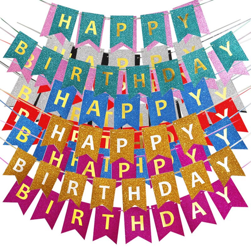 Gelukkige Verjaardag Brief Glitter Papier Banner Pull Vlag Kinderen Dag Party Party Baby Shower Decoratie