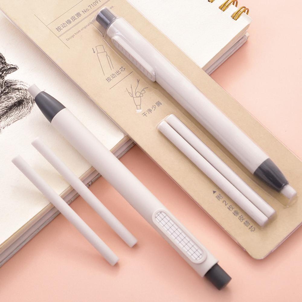 Refillable Pen Shape Rubber Press Type Mechanical Eraser School Stationery Art Easy to Use Christmas