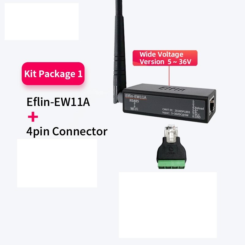 Serial Port RS485 to WiFi Serial Device Server Elfin-EW11 Support TCP/IP Telnet Modbus TCP Protocol IOT Data Transfer Converter: with connector