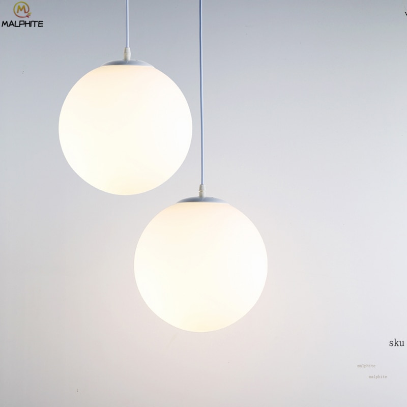 Moderne Witte Glazen Bol Hanglamp Slaapkamer Restaurant Nordic Lamp Melk Ball Suspension Industriële Deco Led Verlichtingsarmaturen