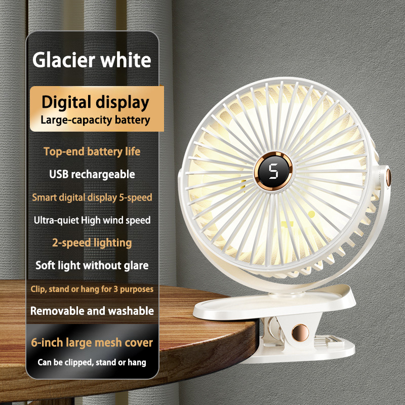 Xiaomi-ventilador con Clip de 8000mAh, circulador de aire portátil de escritorio recargable silencioso de 5 velocidades, ventilador inalámbrico con luz LED para acampar y hogar: Azul marino