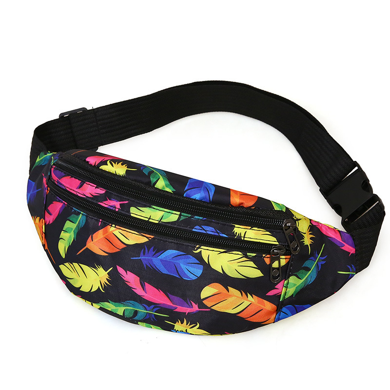 Riñonera holográfica para hombre y mujer, bolso de pecho a la , multifuncional, para teléfono: Leaves Black