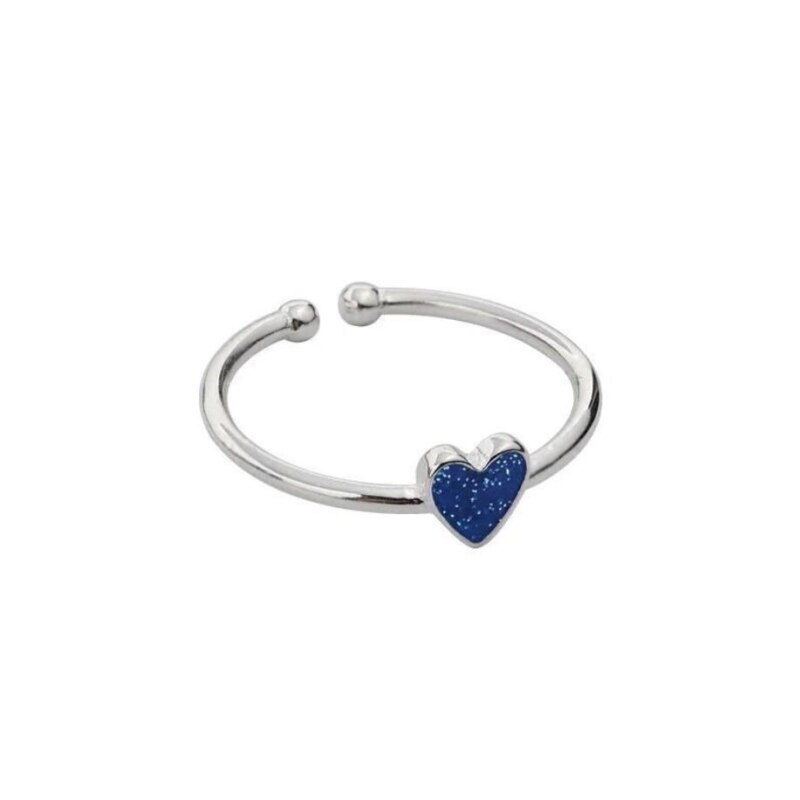 Coeur bleu exquis 925 argent Sterling doux tempérament personnalité femelle redimensionnable ouverture anneaux SRI176