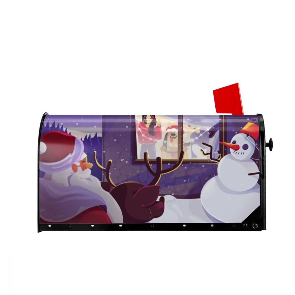 Encounter Of Santa Claus And Snowman Mailbox Cover Happy Year Mailbox Wraps Magnetic Post Box Cover for Garden Yard