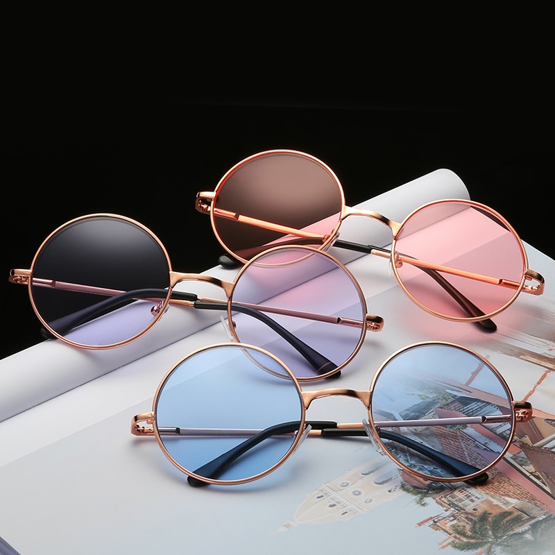Gafas de montura de Metal de Color dorado para mujer redondas Cute Kawaii Clear Lens Candy Color gafas de sol Unisex Casual de vidrio