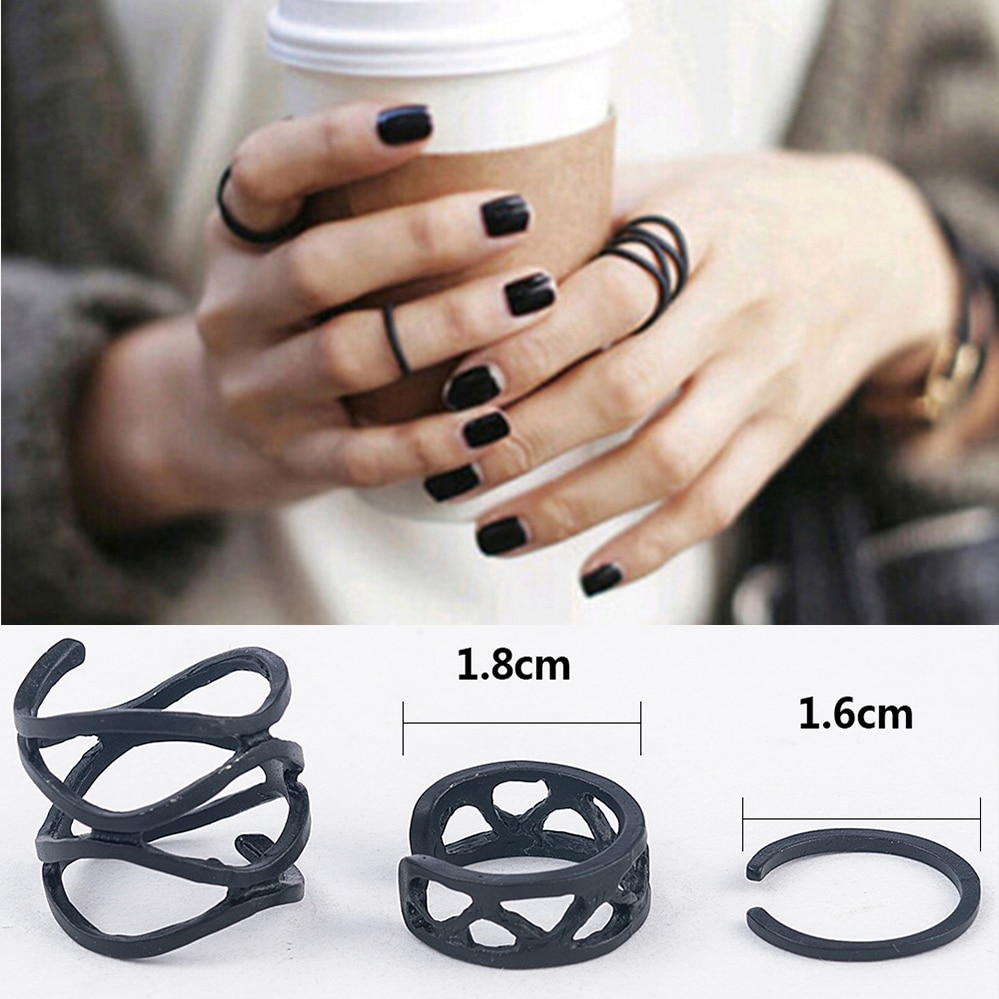 3Pcs Punk Multilayer Hollow Cross Midi Finger Tip Rings Female Black Stack Plain Above Knuckle Ring Set For Women Anel