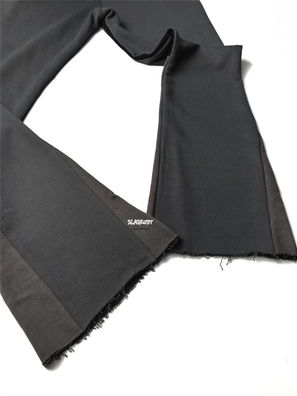 Pantalones de chándal deconstruidos negros/grises, pantalones de algodón de rizo ajustados acampanados, ropa de calle Vintage con abertura de pierna ancha de longitud extendida