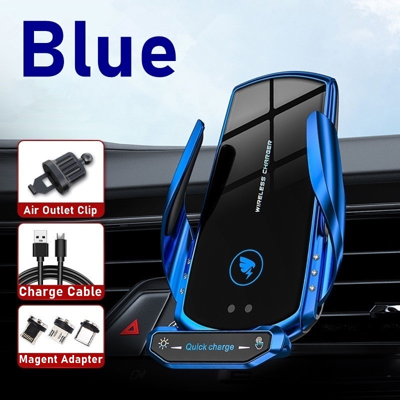 15W Car Wireless Charger Stand For Iphone 12 11 XS XR 13 8 Plus In Car Holder Magnetic Charger For Iphone 7 6 Se Samsung S21 S20: Add Sucker / Blue