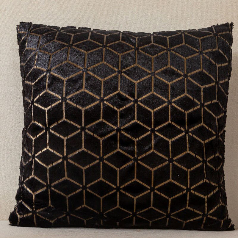 Funda de cojín de felpa, cubierta de almohada de Color sólido, productos textiles para el hogar, cómodos y geométricos, respetuosos con la piel: Negro