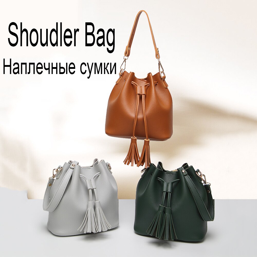 Vintage tas met kwastjes, damestas, schoudertas, trekkoord messenger crossbody tas