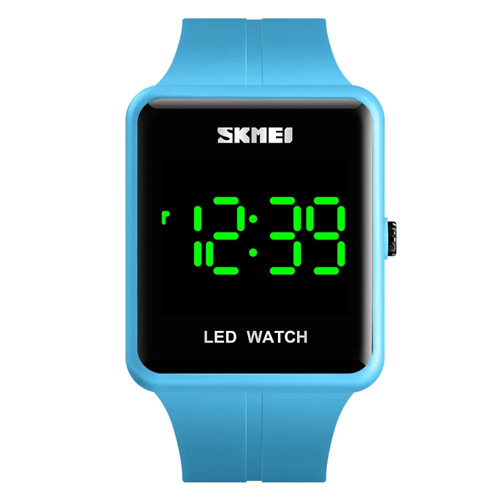 Skmei led digitaal herenhorloge grote wijzerplaat simply sport heren pu polshorloge datum waterdicht vierkant elektronisch horloge dames heren 1541: Blauw